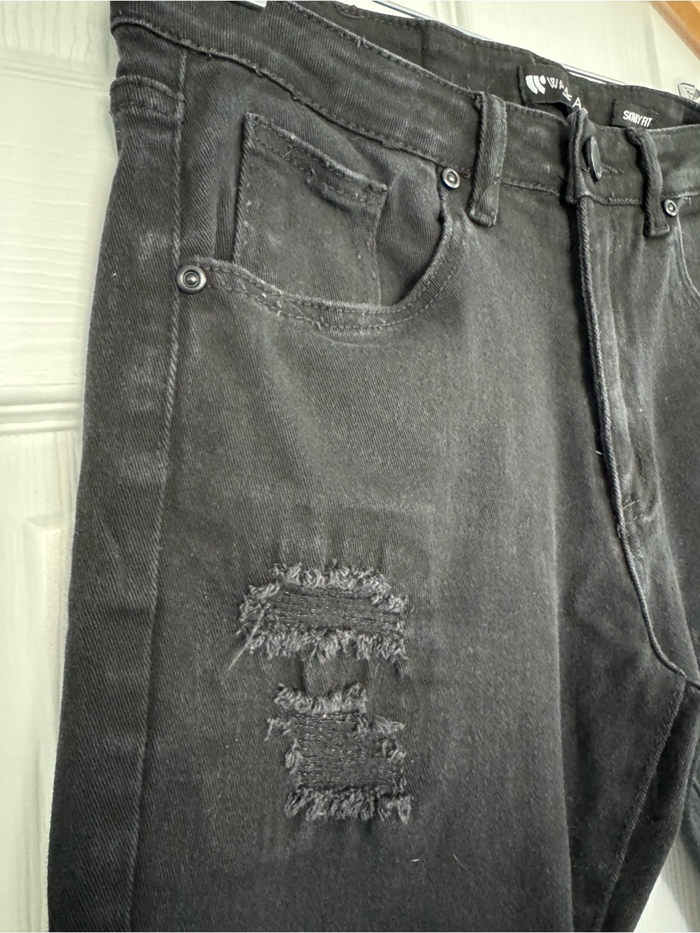 Waimea Distressed Black Men's Skinny Jeans - Picture 5 of 12